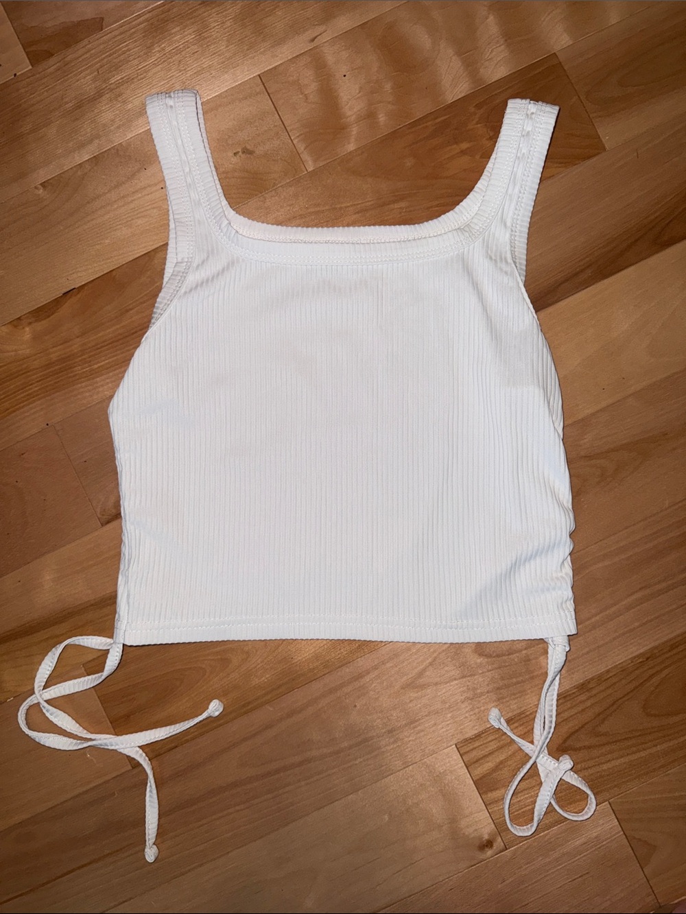 White Ribbed Tank Top with Side Ties - Women S